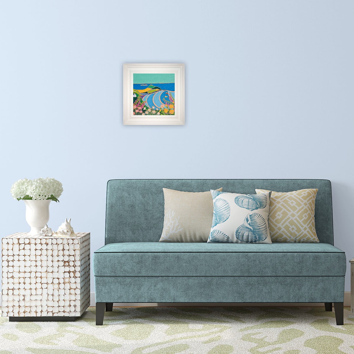 Cornwall Art Gallery Joanne Short Painting. 'Wild Cornish Flowers, Cape Cornwall'. 12 x 12 inches oil on canvas