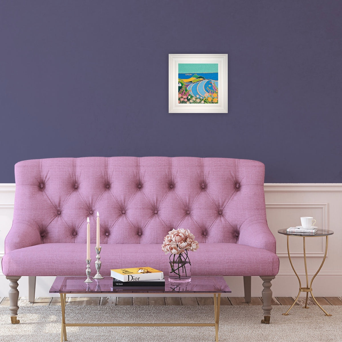 Cornwall Art Gallery Joanne Short Painting. 'Wild Cornish Flowers, Cape Cornwall'. 12 x 12 inches oil on canvas