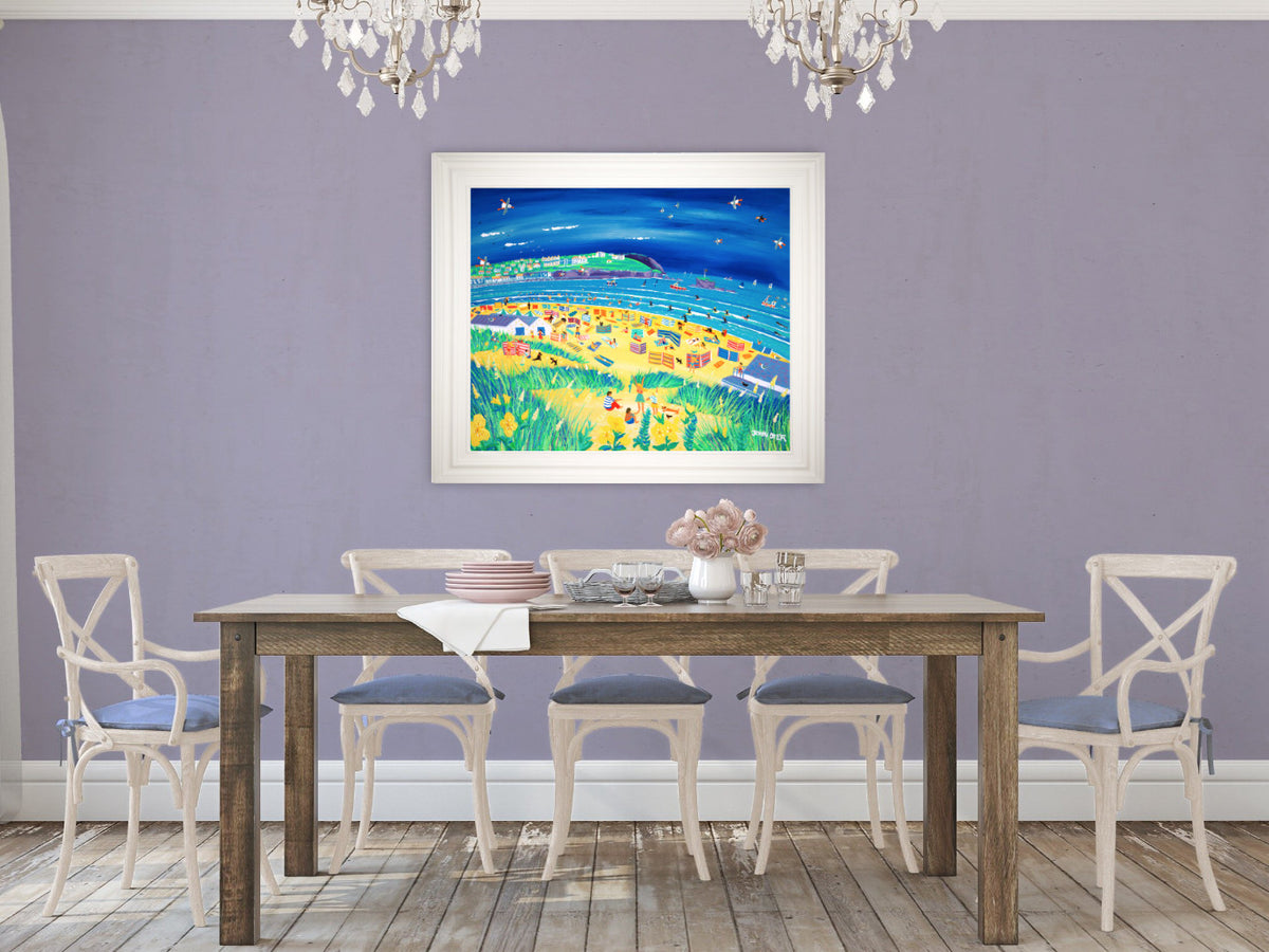 Cornwall Art Gallery painting by John Dyer. 'Happy Holidays, Perranporth'. 33 x 40 inches, acrylic on board