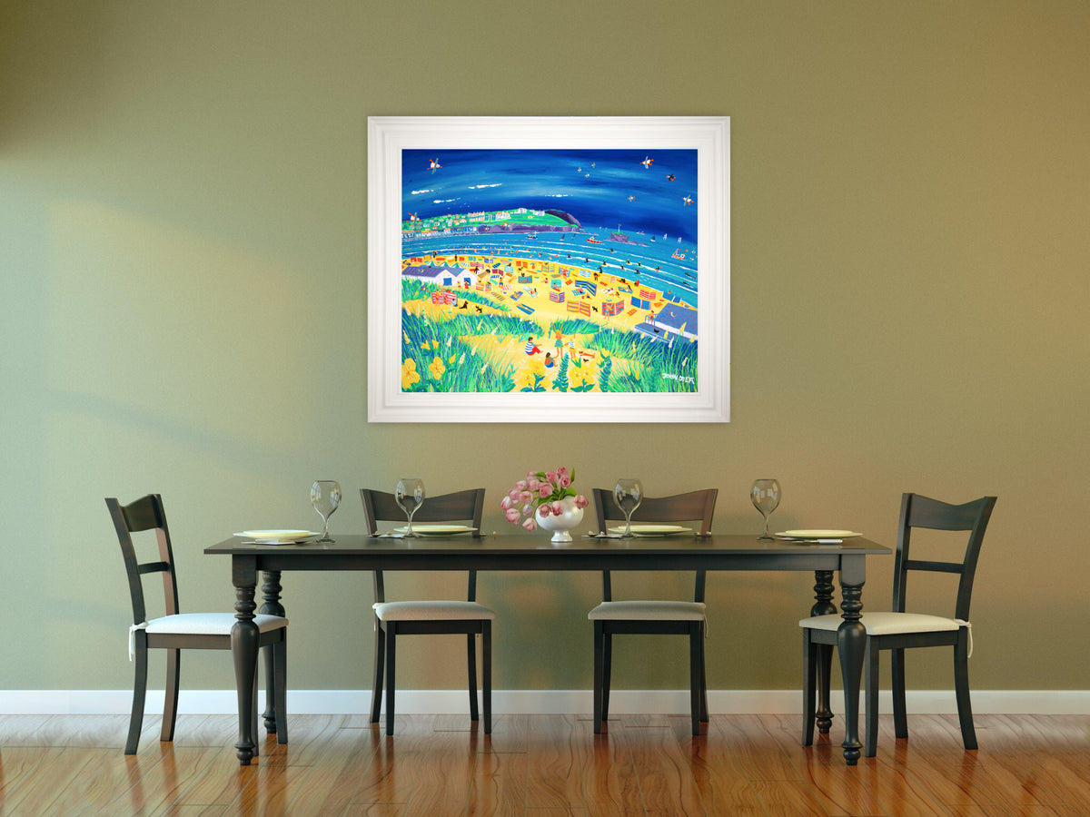 Cornwall Art Gallery painting by John Dyer. 'Happy Holidays, Perranporth'. 33 x 40 inches, acrylic on board