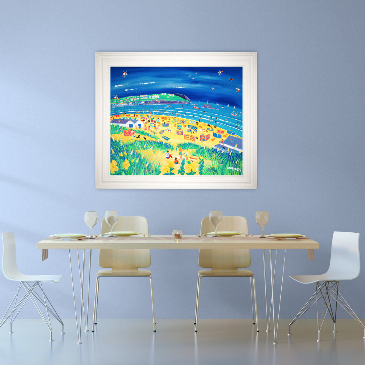 Cornwall Art Gallery painting by John Dyer. 'Happy Holidays, Perranporth'. 33 x 40 inches, acrylic on board