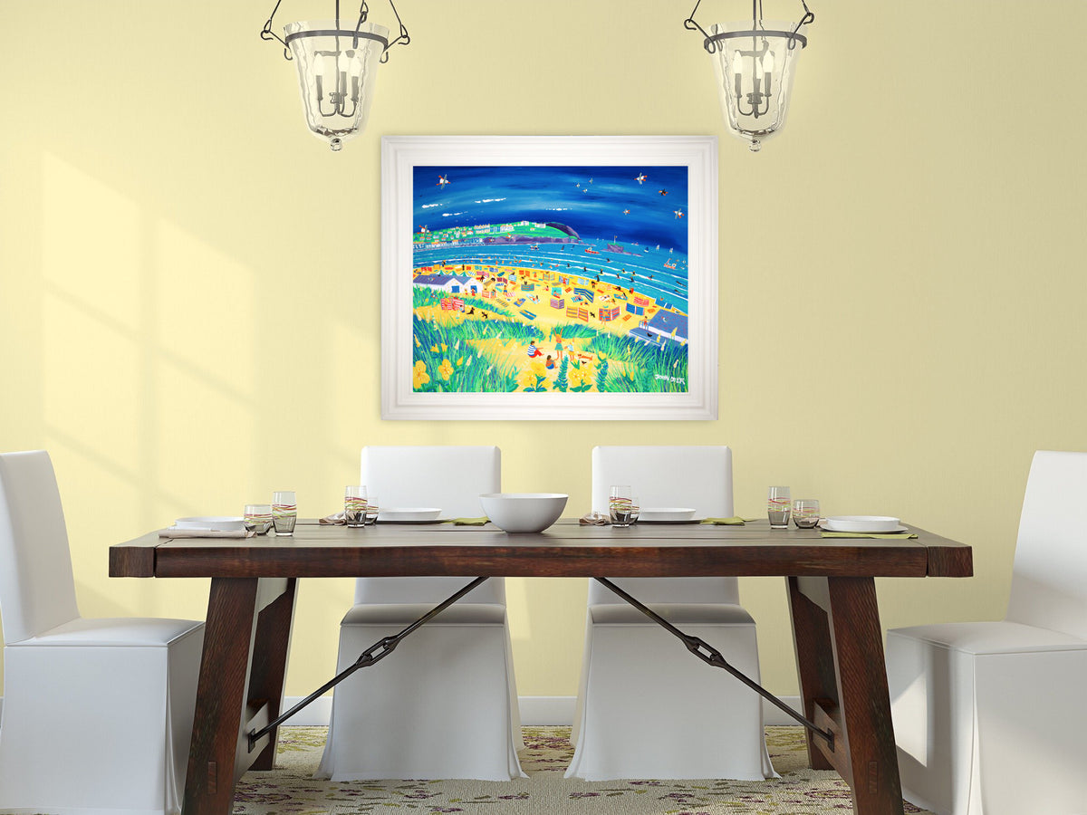 Cornwall Art Gallery painting by John Dyer. 'Happy Holidays, Perranporth'. 33 x 40 inches, acrylic on board