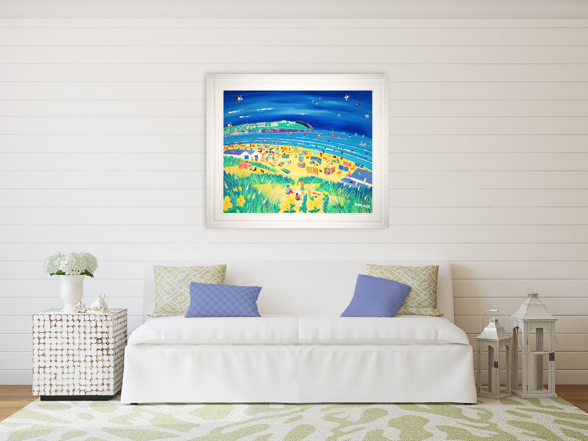 Cornwall Art Gallery painting by John Dyer. 'Happy Holidays, Perranporth'. 33 x 40 inches, acrylic on board