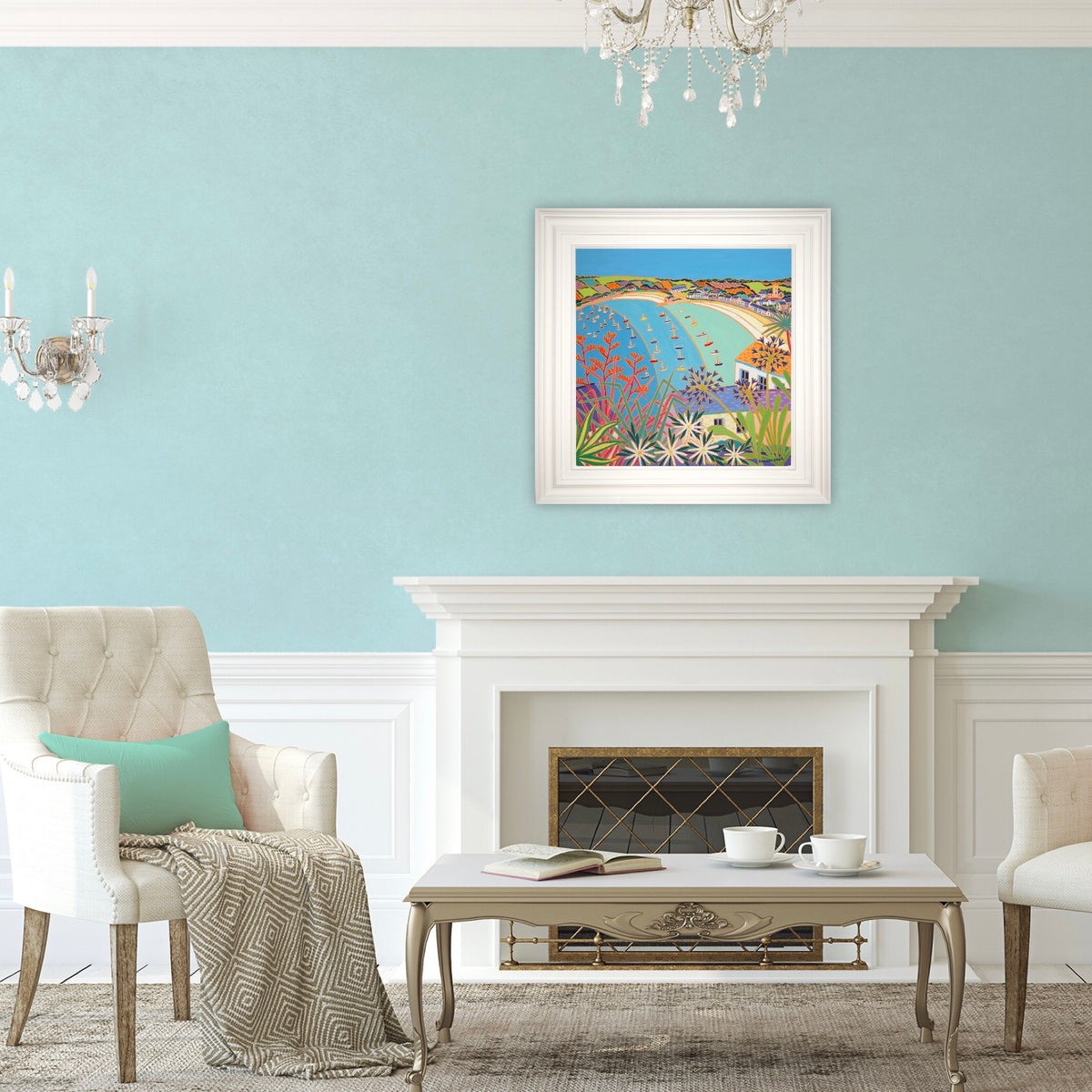 'Bobbing Boats, Hugh Town, St Mary’s’. 24x24 inches oil on canvas. Paintings of Cornwall by Cornish Artist Joanne Short from our Cornwall Art Gallery