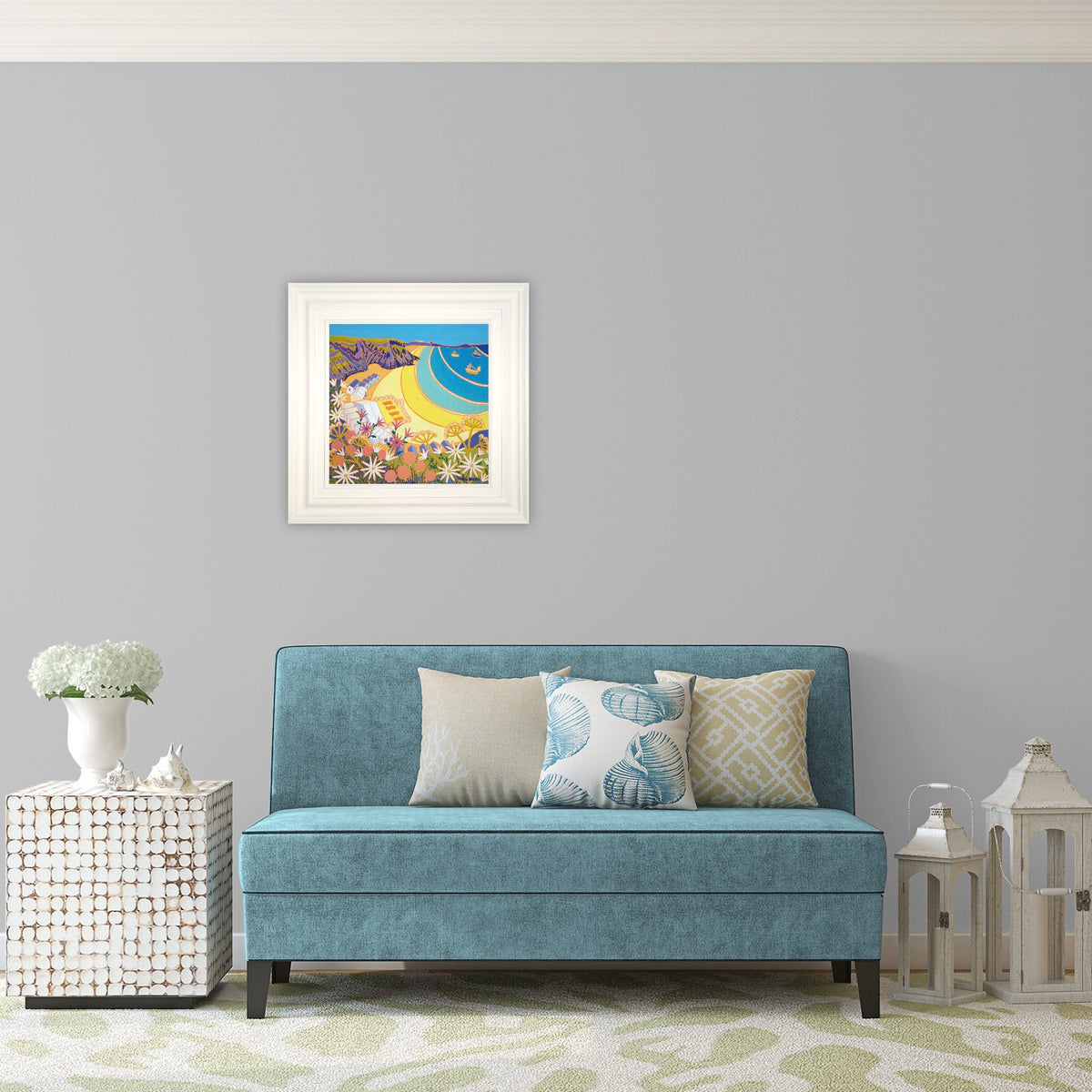 'Happy Days at Lusty Glaze Beach, Newquay', 18x18 inches oil on canvas. Cornwall Painting by Cornish Artist Joanne Short. Cornish Art from our Cornwall Art Gallery