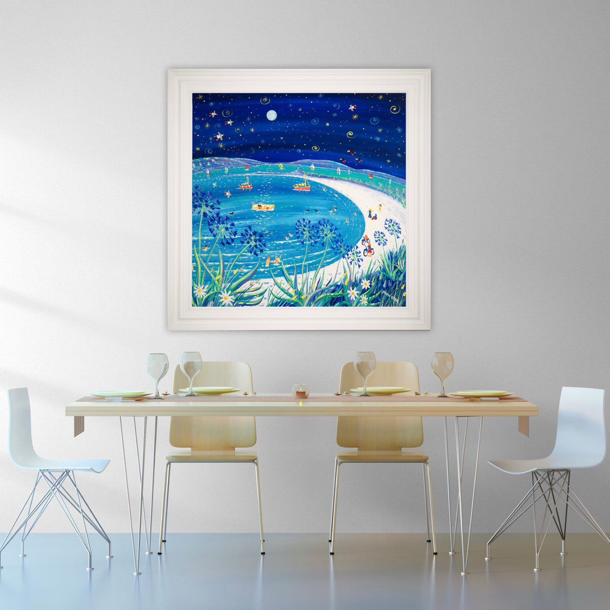 Cornwall Art Gallery Original Painting by John Dyer. Full Moon over Pentle Bay, Tresco.
100 x 100 cm, acrylic on canvas