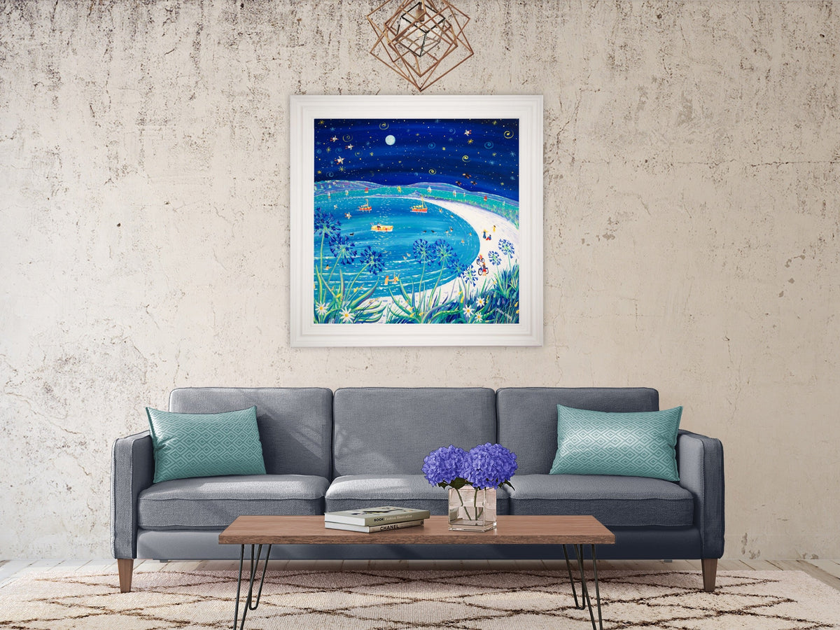 Cornwall Art Gallery Original Painting by John Dyer. Full Moon over Pentle Bay, Tresco.
100 x 100 cm, acrylic on canvas John Dyer