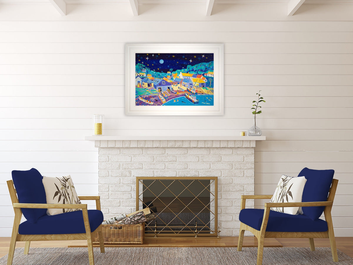 Painting by John Dyer. Moonlit Skinny Dippers, Cadgwith.
24 x 36 inches, acrylic on board John Dyer
