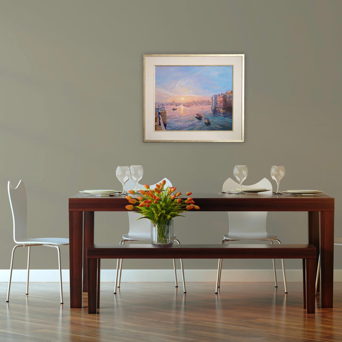 Ted Dyer Oil Painting. Sunrise over the Prince of Wales Pier, Falmouth
. 20 x 24 inches, oil on canvas