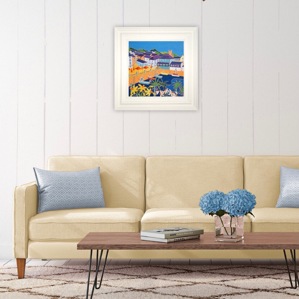 Original Painting by Joanne Short. A Feast of Colour, Customs House Quay, Falmouth.
18 x 18 inches, oil on canvas