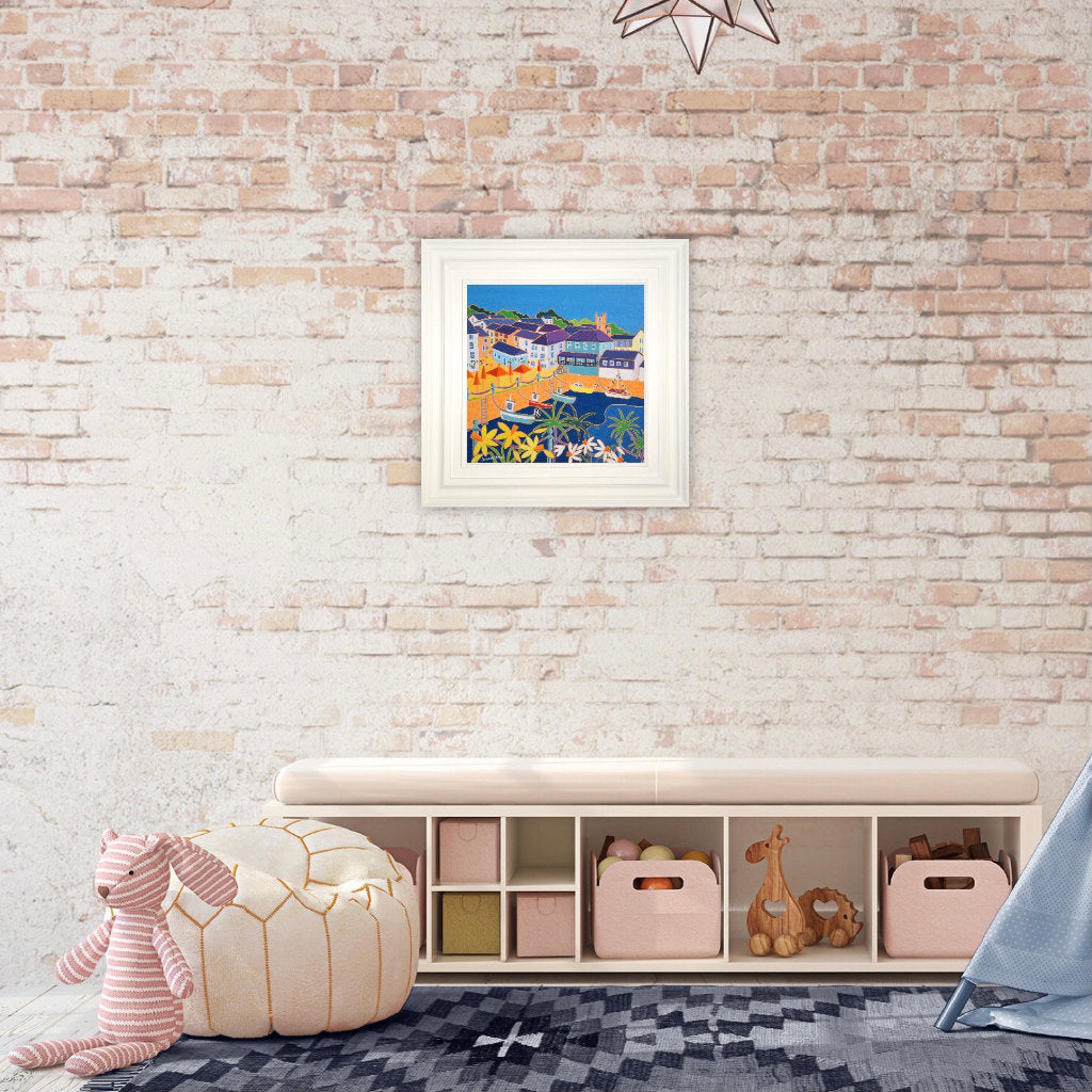 Original Painting by Joanne Short. A Feast of Colour, Customs House Quay, Falmouth.
18 x 18 inches, oil on canvas