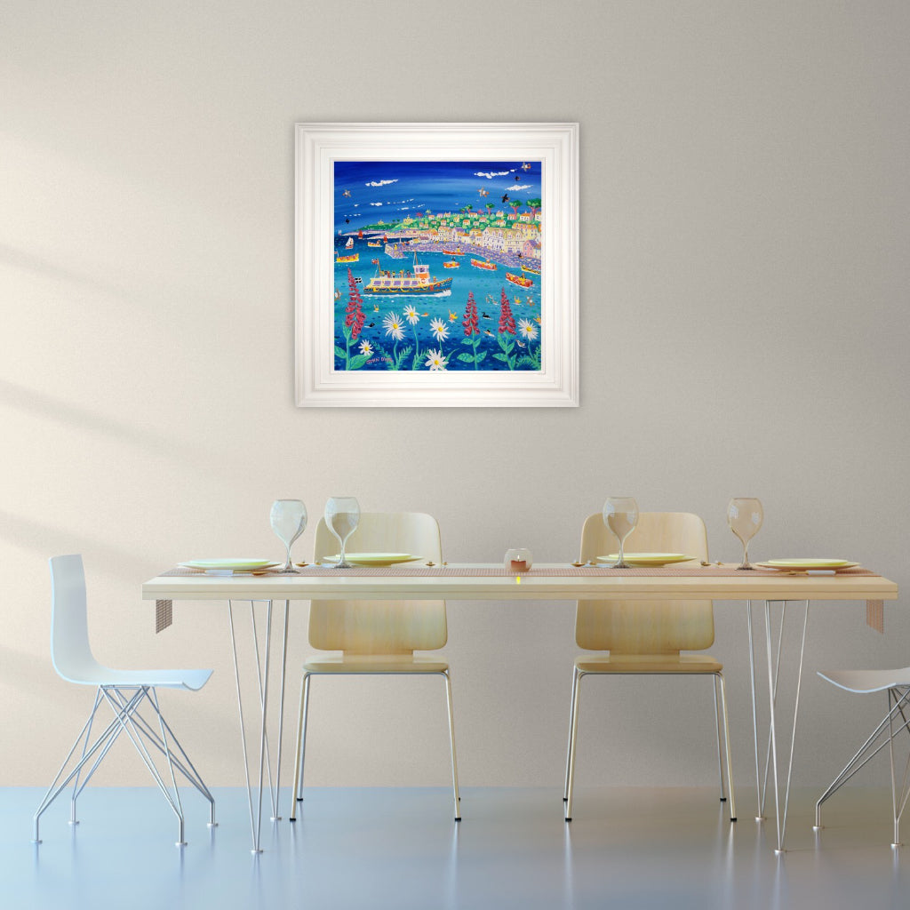 John Dyer Painting. Ferry Fun and Foxgloves, St Mawes.
24 x 24 inches, acrylic on canvas