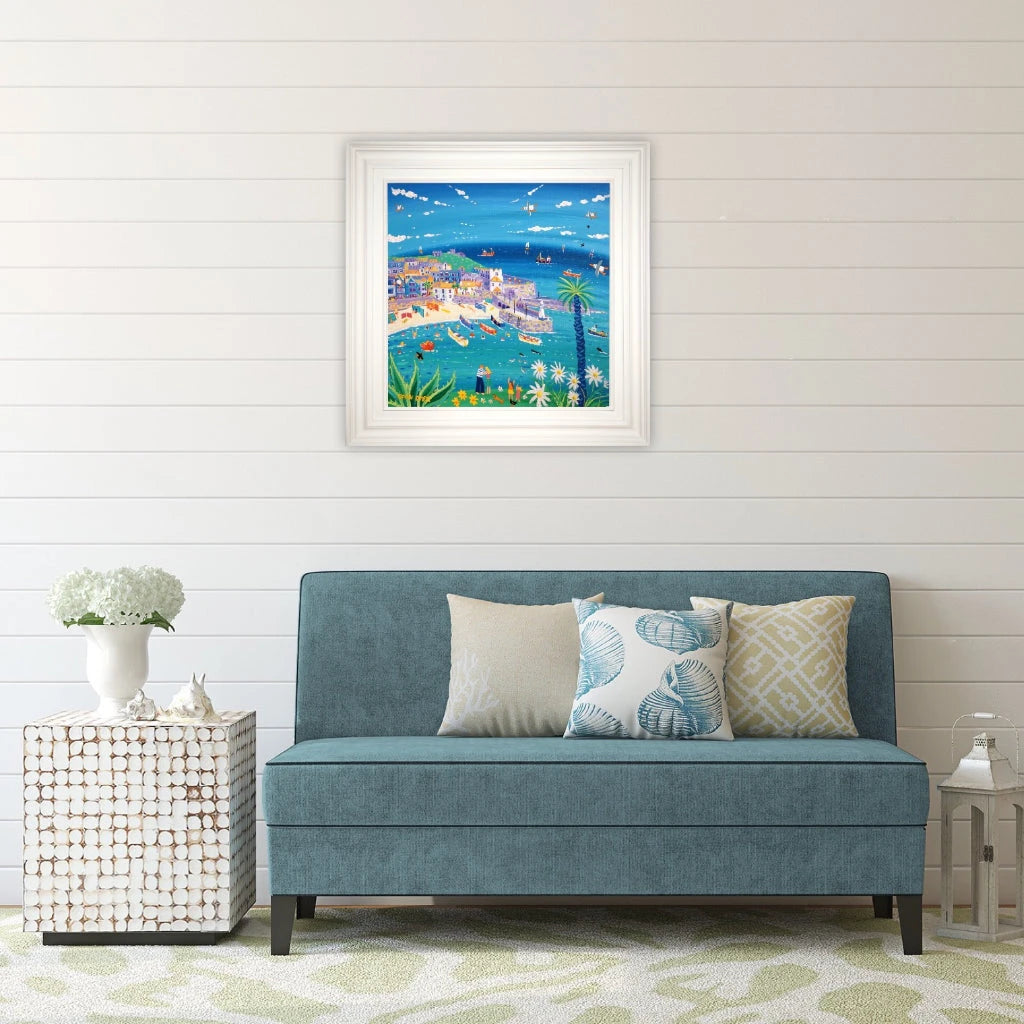 'View across the Harbour, St Ives', 24x24 inches acrylic on canvas. Painting by Cornish Artist John Dyer. Cornish Art from our Cornwall Art Gallery John Dyer