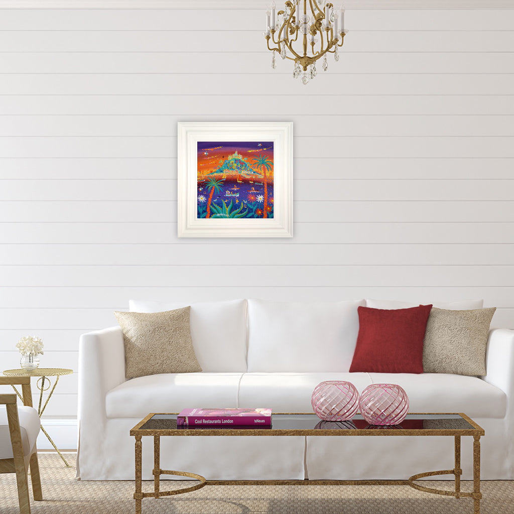 John Dyer Painting. Sunset Paddle Boarding at the Mount. 18 x 18 inches, acrylic on canvas