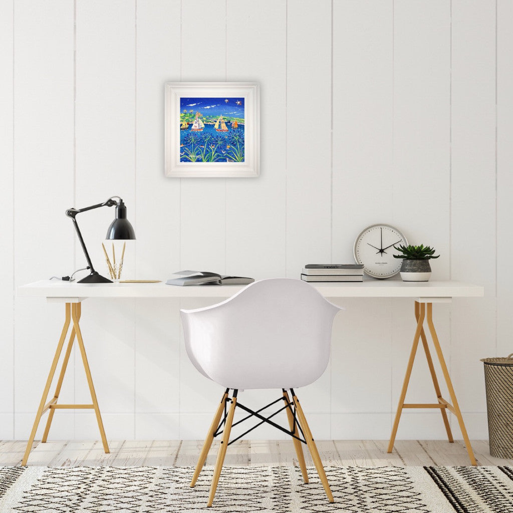 John Dyer Painting. Sailing past St Mawes. 12 x 12 inches acrylic on canvas