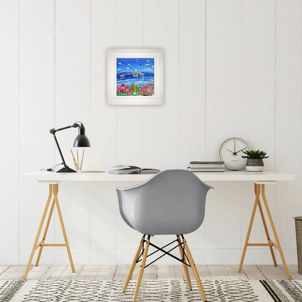 John Dyer Painting. Summer Lovers, Godrevy Lighthouse. 12 x 12 inches acrylic on canvas John Dyer