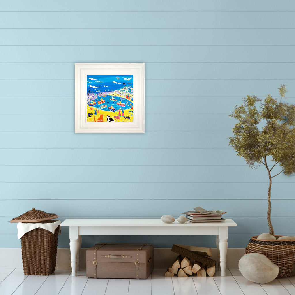 'Mousehole Cats.' 18 x 18 inches, acrylic on canvas. Cornwall Art Gallery Painting by John Dyer.