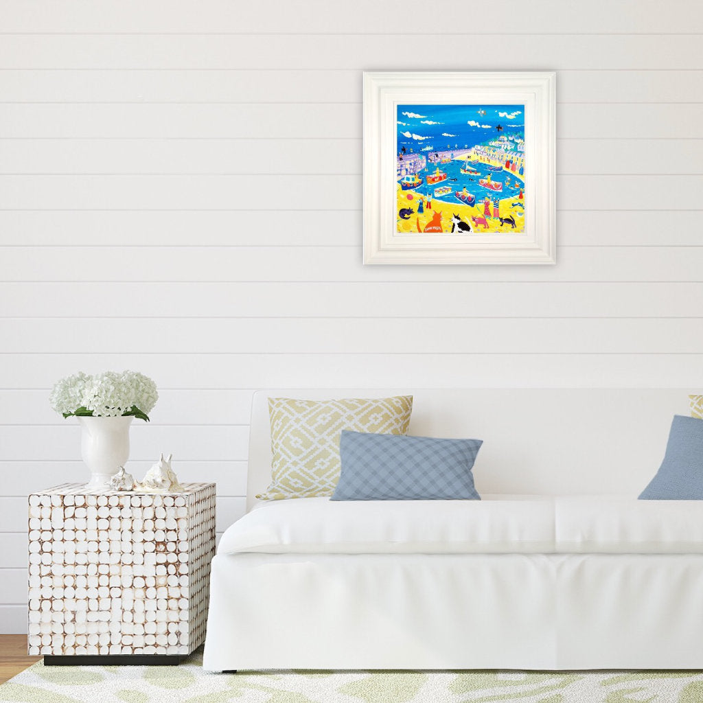 'Mousehole Cats.' 18 x 18 inches, acrylic on canvas. Cornwall Art Gallery Painting by John Dyer.