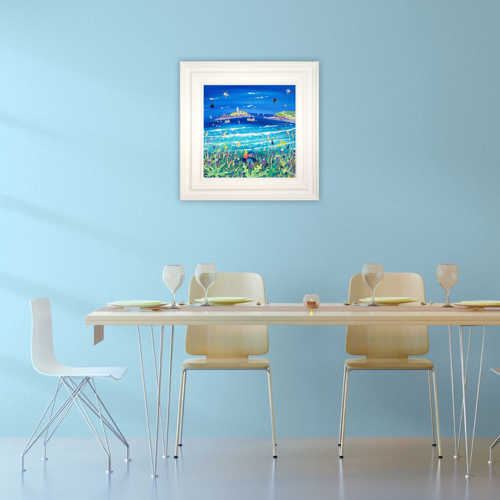 'Painting on the Cliffs, Gwithian.' 18 x 18 inches, acrylic on canvas. Cornwall Art Gallery Painting by John Dyer.