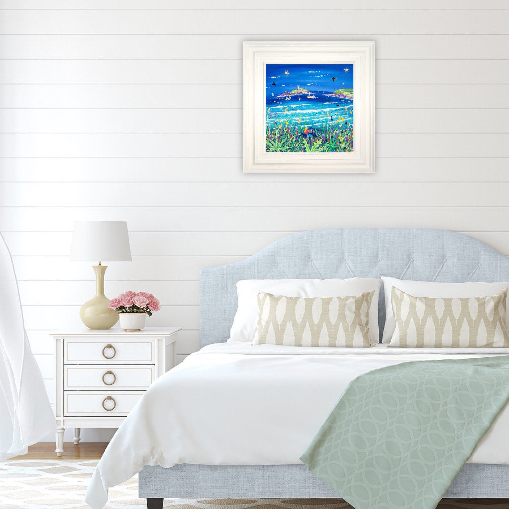 'Painting on the Cliffs, Gwithian.' 18 x 18 inches, acrylic on canvas. Cornwall Art Gallery Painting by John Dyer.