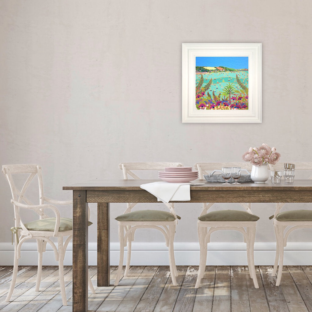 'View through Summer Flowers to Trefusis Point'. 18 x 18 inches oil on canvas. Cornwall Art Gallery Original Art Painting by Cornish Artist Joanne Short