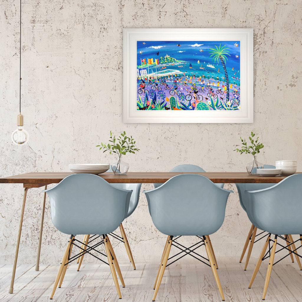 Cornwall Art Gallery Painting by John Dyer. 'Peddling Past Penzance, Tour of Britain'.
24 x 36 inches, acrylic on board