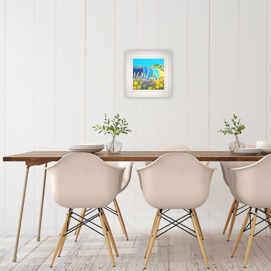 'Wild Flowers on the Cliff, Godrevy'. 12 x 12 inches oil on canvas. Cornwall Art Gallery Original Art Painting by Cornish Artist John Dyer