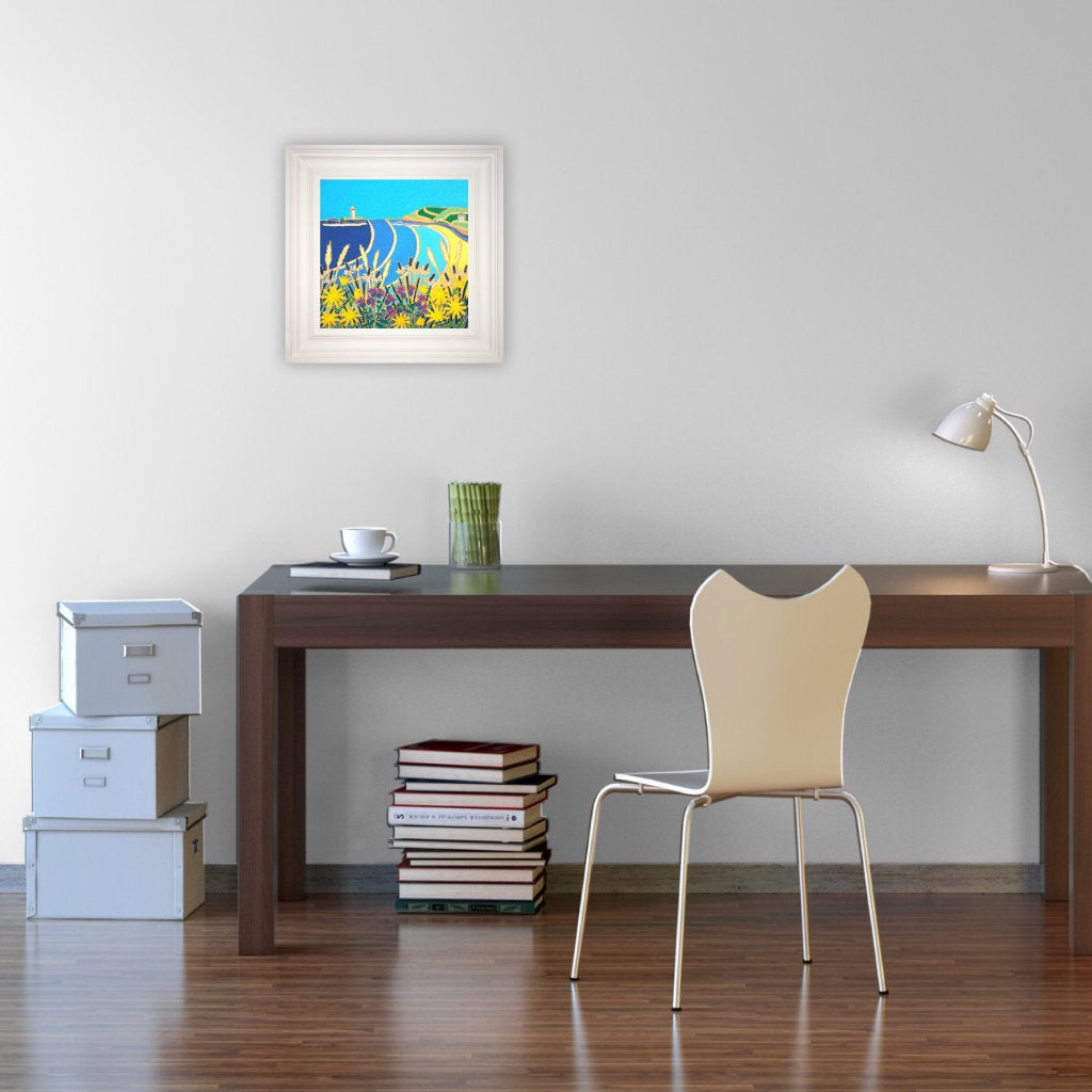 'Wild Flowers on the Cliff, Godrevy'. 12 x 12 inches oil on canvas. Cornwall Art Gallery Original Art Painting by Cornish Artist John Dyer