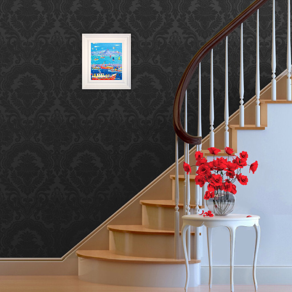 'Looking across Newlyn', 12 x 10 inches acrylic on canvas. Cornwall Art Gallery Original Art Painting by Cornish Artist John Dyer