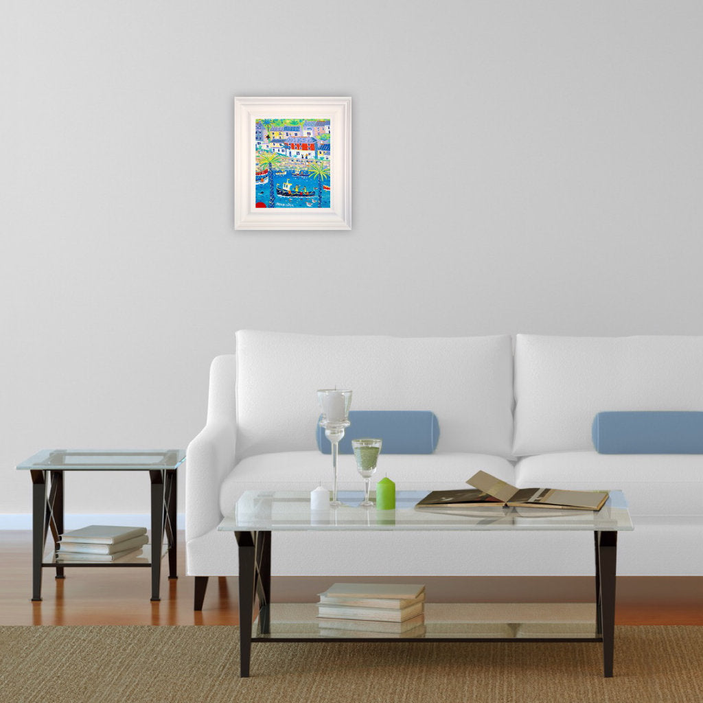 'Waving at the Fishermen, Mevagissey', 12 x 10 inches acrylic on canvas. Cornwall Art Gallery Painting by John Dyer.