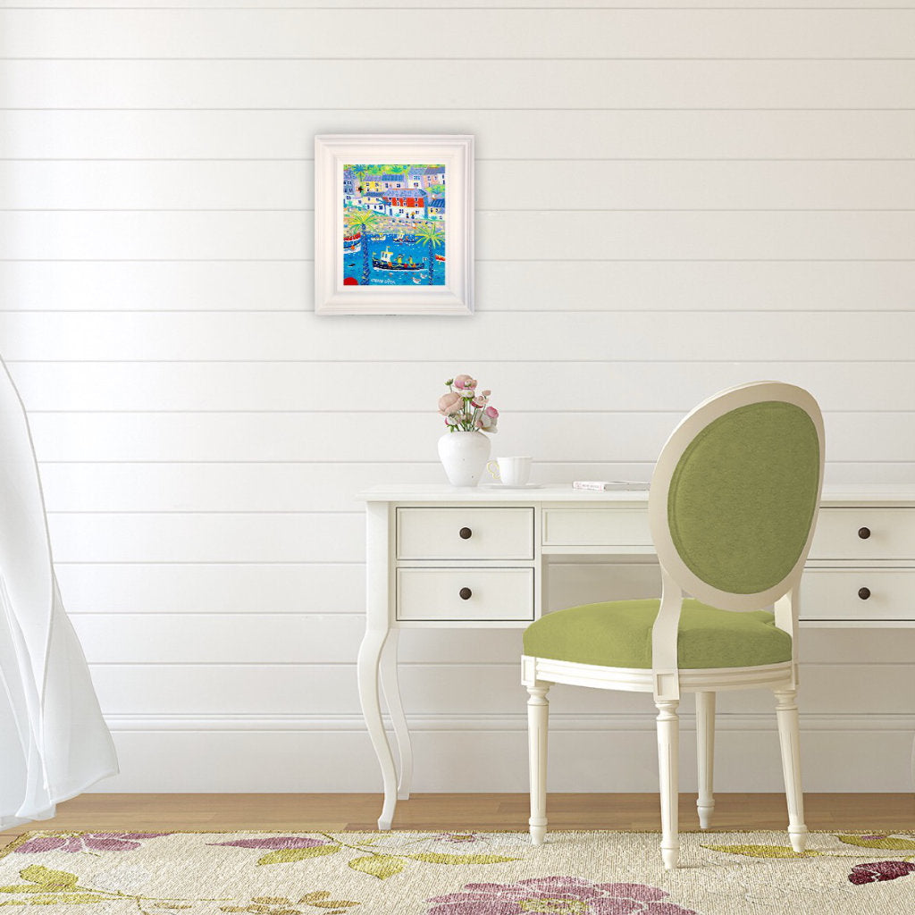 'Waving at the Fishermen, Mevagissey', 12 x 10 inches acrylic on canvas. Cornwall Art Gallery Painting by John Dyer.