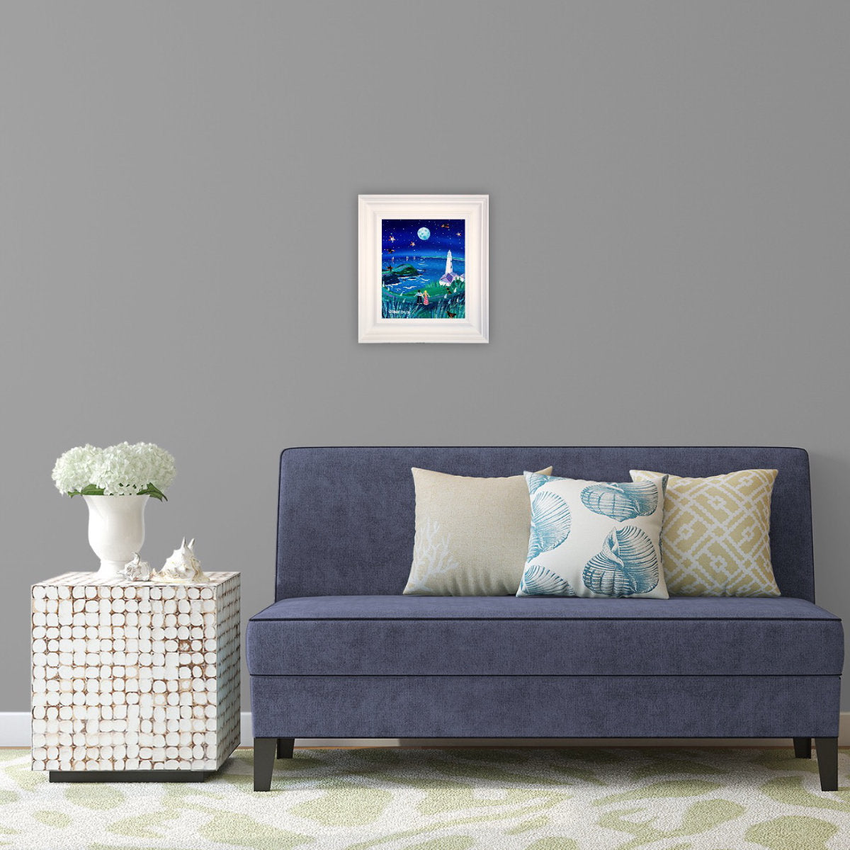 'Meditating under the Moon, Trevose Head Lighthouse', 12 x 10 inches original art acrylic on canvas. Paintings of Cornwall by Cornish Artist John Dyer from our Cornwall Art Gallery