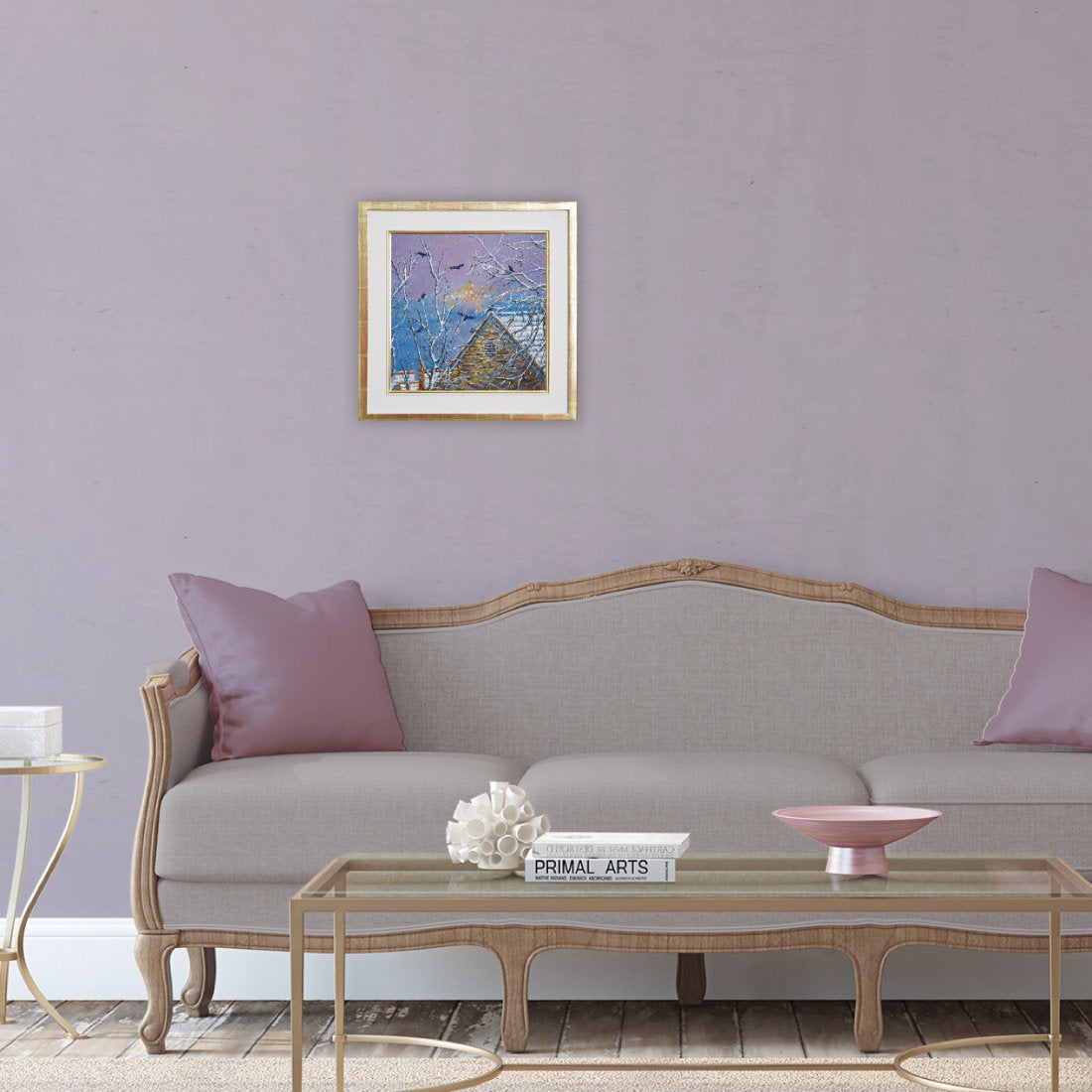 'Rooks in the Snow. Falmouth', 14 x 14 inches original art oil on canvas. Paintings of Cornwall by Cornish Artist Ted Dyer from our Cornwall Art Gallery