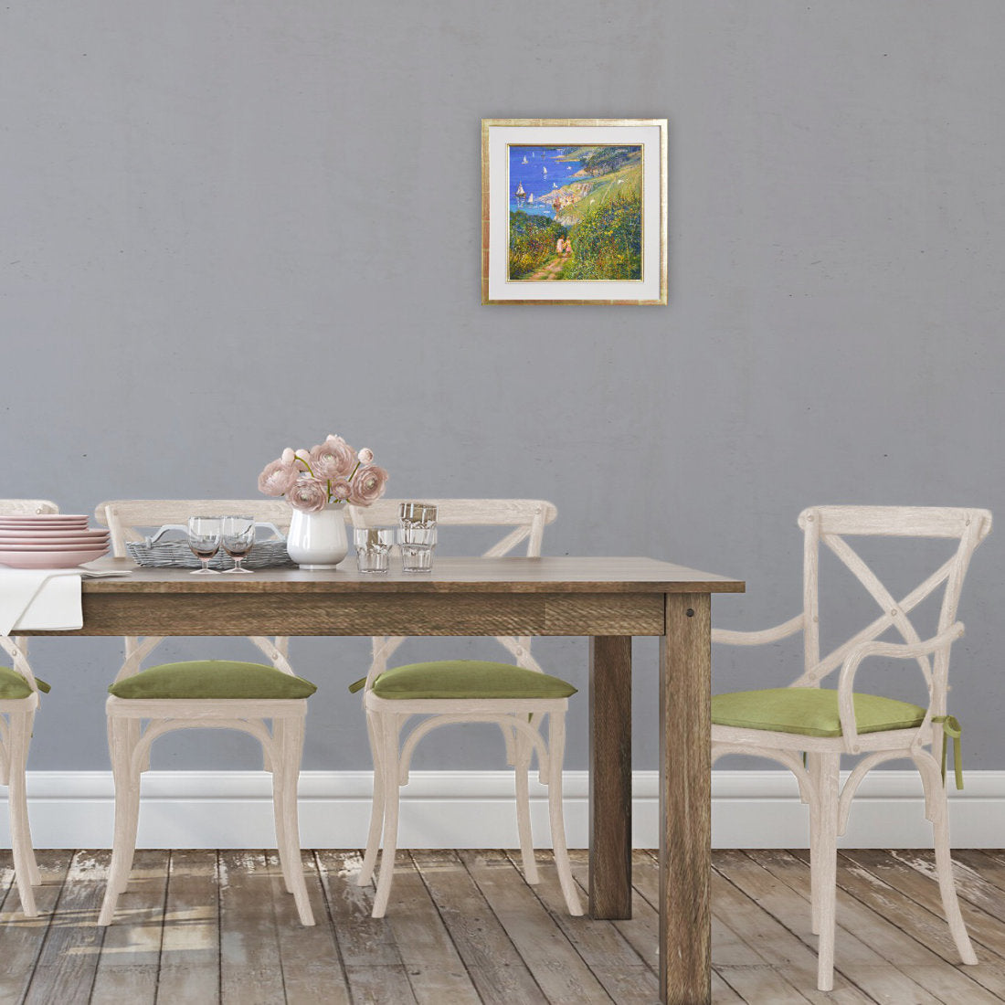 'Blackberry Picking. St Anthony Head', 14 x 14 inches original art oil on canvas. Paintings of Cornwall by Cornish Artist Ted Dyer from our Cornwall Art Gallery