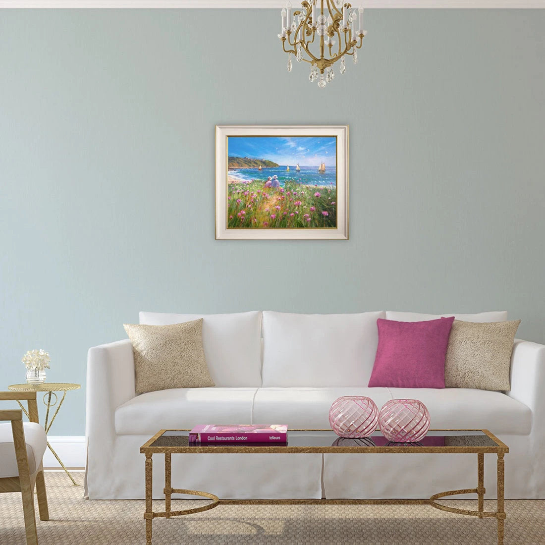 'Sea Pinks and Painters. Falmouth', 20x24 inches oil on canvas by Ted Dyer. Cornwall Art Gallery Seascape Painting Ted Dyer