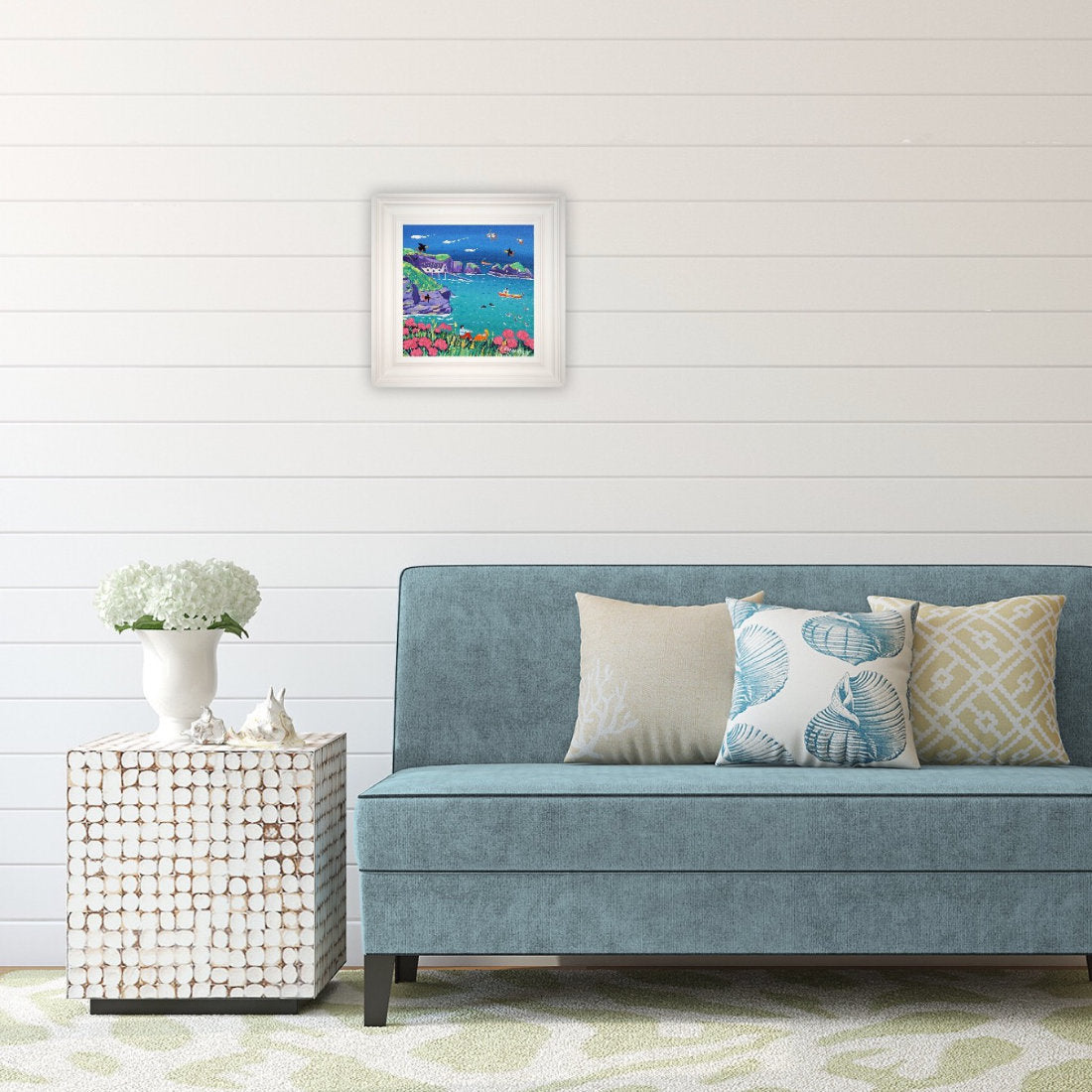 'Sea Pinks and Seals, Mother Ivey's Bay', 12 x 12 inches original art acrylic on canvas. Paintings of Cornwall by Cornish Artist John Dyer from our Cornwall Art Gallery