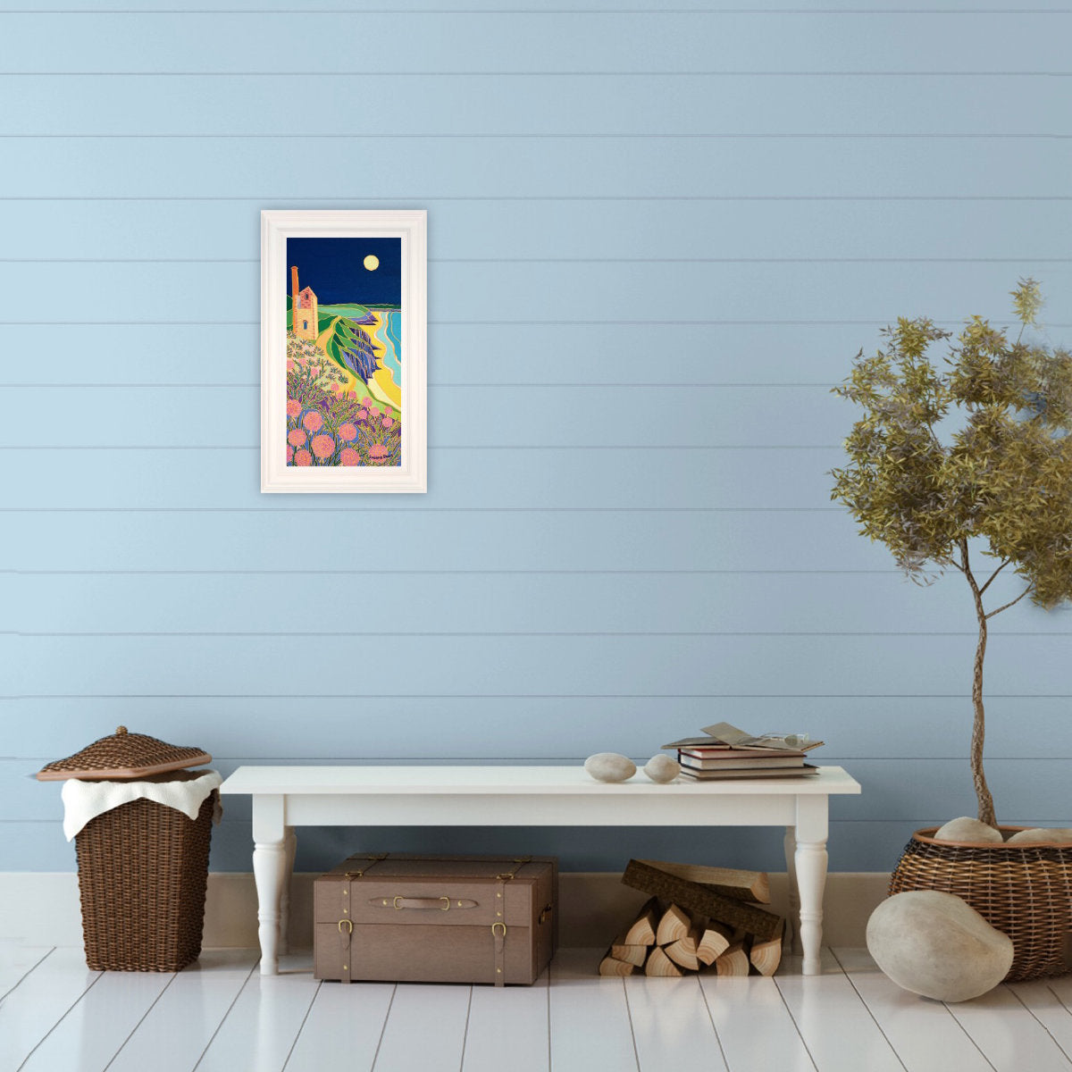 'Full Moon at Wheal Coates', 23.5x12 inches oil on canvas. Cornwall Painting by Cornish Artist Joanne Short. Cornish Art from our Cornwall Art Gallery