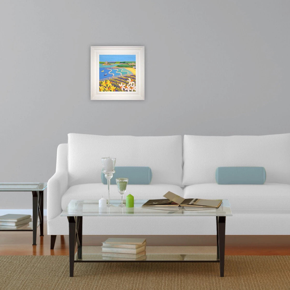 'Spring Daffodils, Perranuthnoe, Mount's Bay', 12x12 inches oil on canvas. Cornwall Painting by Cornish Artist Joanne Short. Cornish Art from our Cornwall Art Gallery Joanne Short