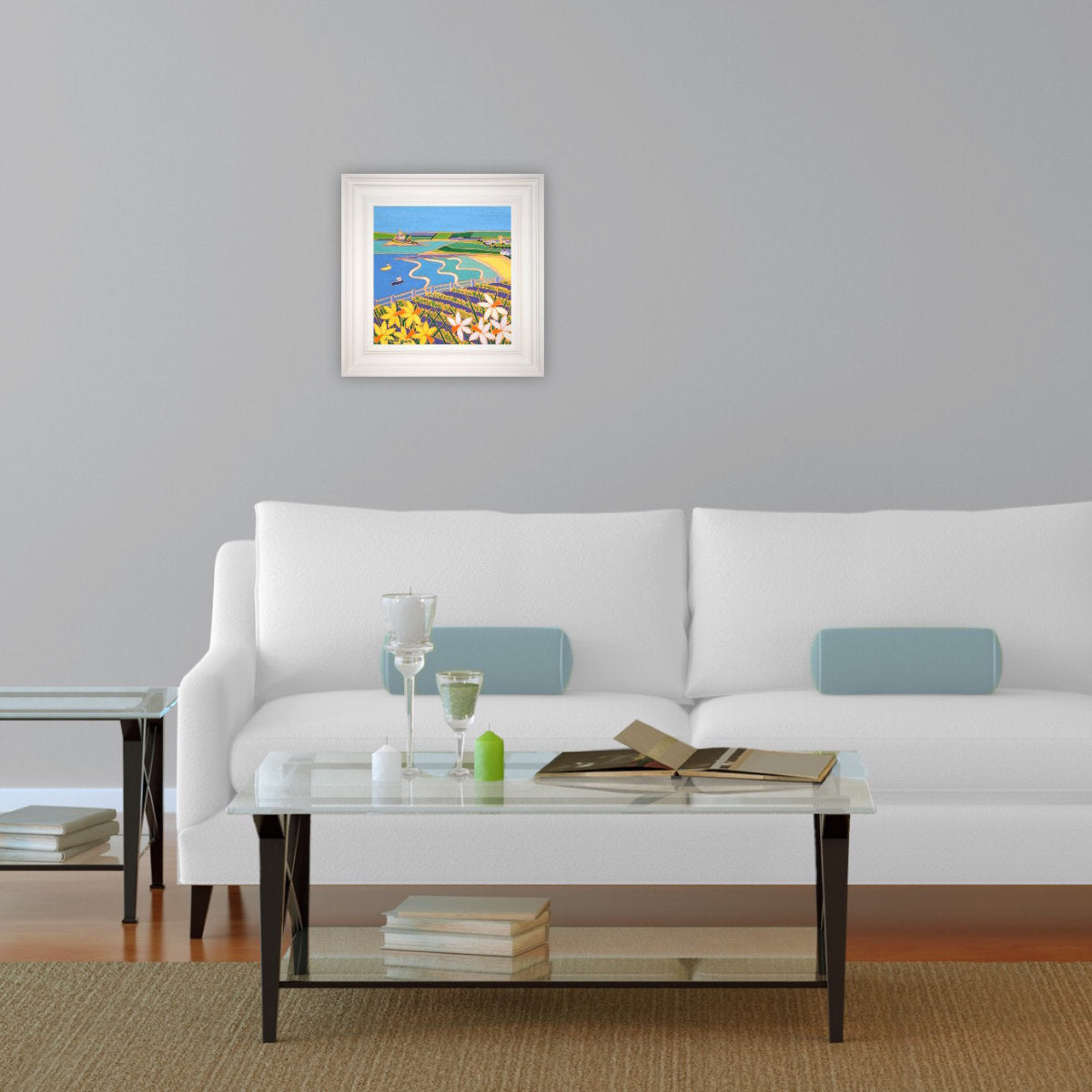 'Spring Daffodils, Perranuthnoe, Mount's Bay', 12x12 inches oil on canvas. Cornwall Painting by Cornish Artist Joanne Short. Cornish Art from our Cornwall Art Gallery