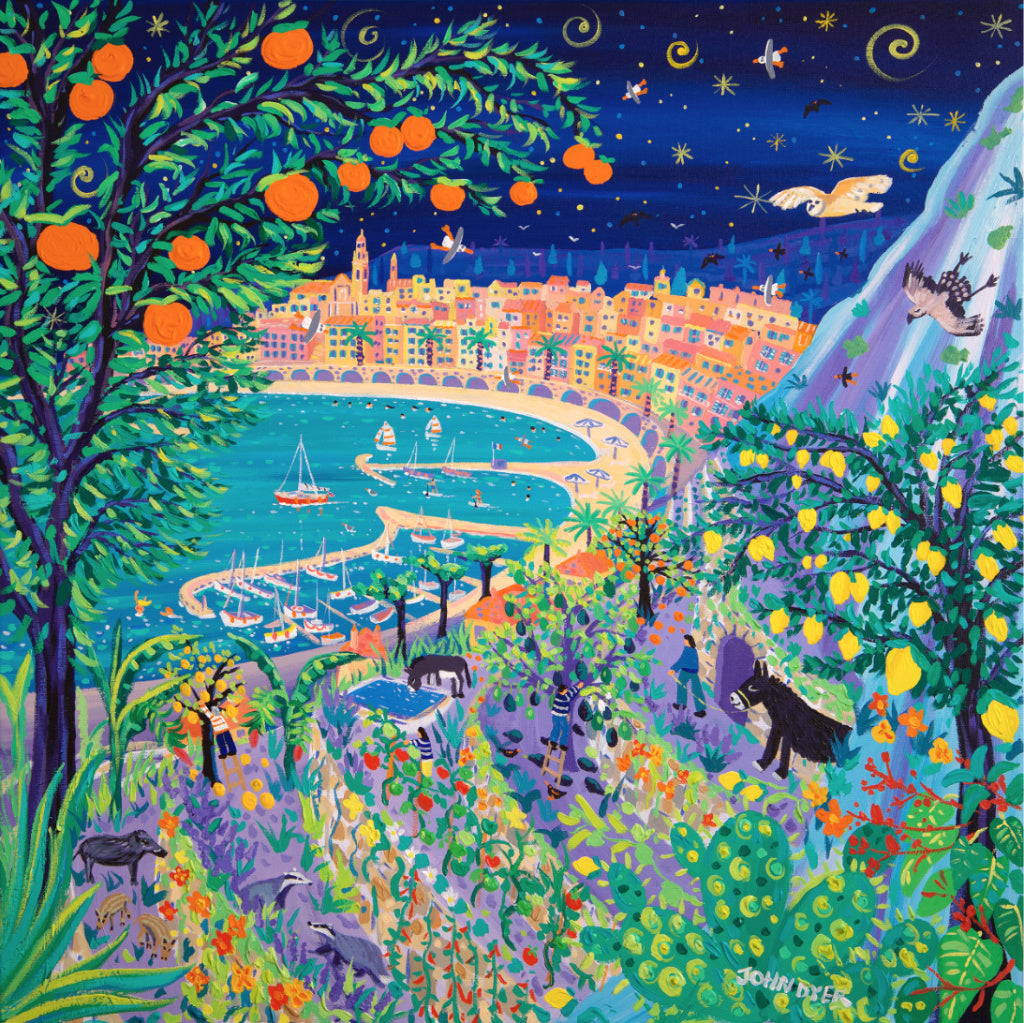 Limited Edition French Prints by John Dyer. 'Sailing Past the Jardin Des Antipodes, Menton, France'.