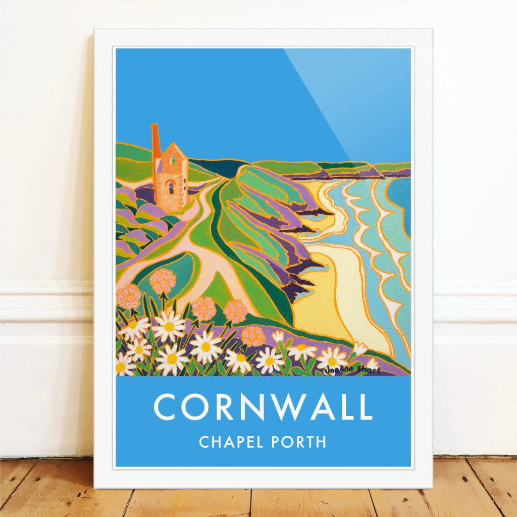 Vintage Style Seaside Travel Wall Art Print of Chapel Porth, St Agnes by Joanne Short