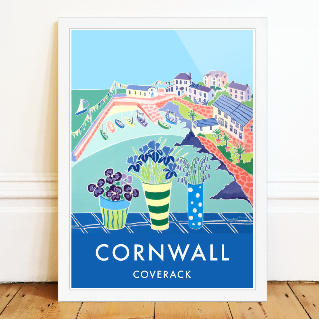 Coverack Art Prints of Cornwall by Cornish Artist Joanne Short. Vintage Style Poster Print Art for Homes. Cornwall Art Gallery