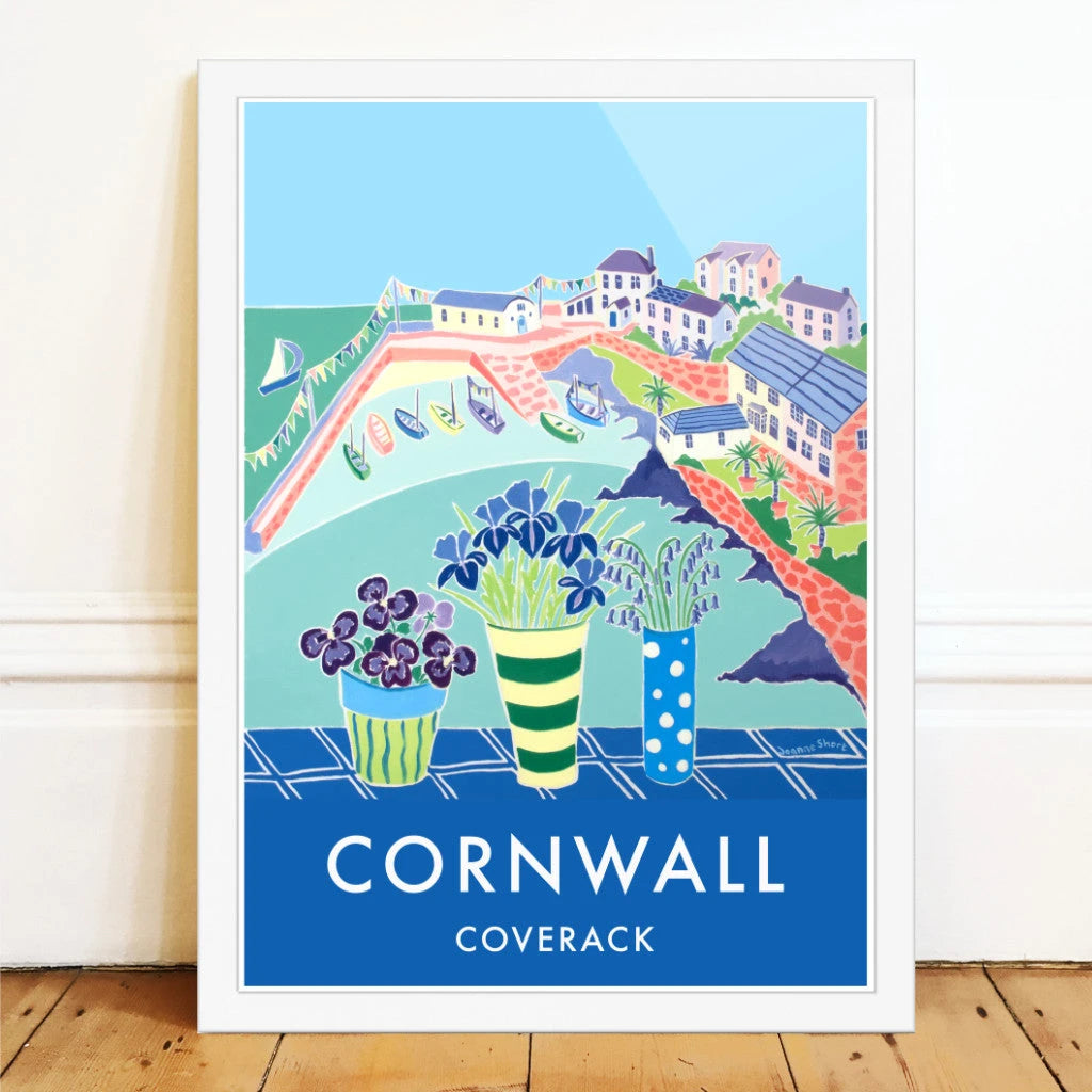 Coverack Art Prints of Cornwall by Cornish Artist Joanne Short. Vintage Style Poster Print Art for Homes. Cornwall Art Gallery Joanne Short