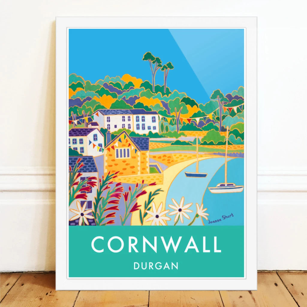 Vintage Style Travel Art Poster Print by Cornish Artist Joanne Short of Durgan, Cornwall Joanne Short
