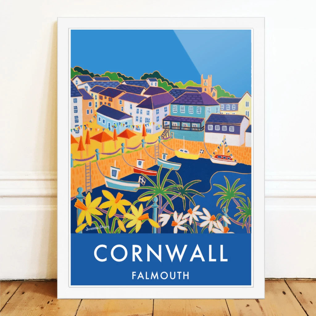 Falmouth, Customs House Quay Art Prints of Cornwall by Cornish Artist Joanne Short. Cornwall Art Gallery, Vintage Style Posters. Joanne Short