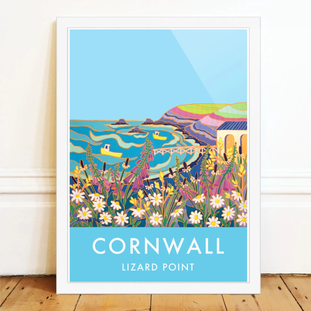 Vintage Style Travel Art Poster Print by Cornish Artist Joanne Short of Lizard Point, Cornwall Joanne Short