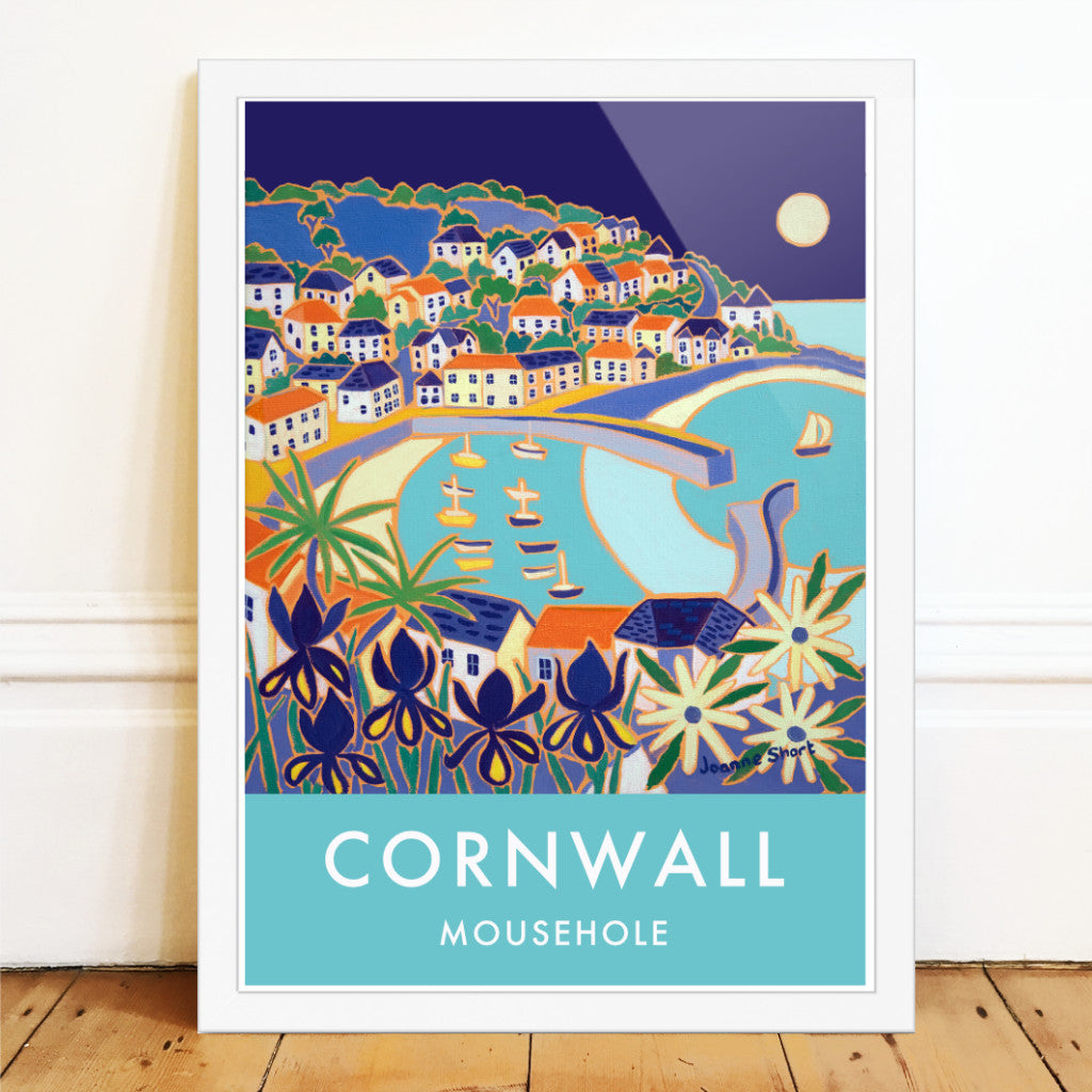 Mousehole Harbour Art Prints of Cornwall by Cornish Artist Joanne Short. Vintage Style Poster Print Art for Homes. Cornwall Art Gallery