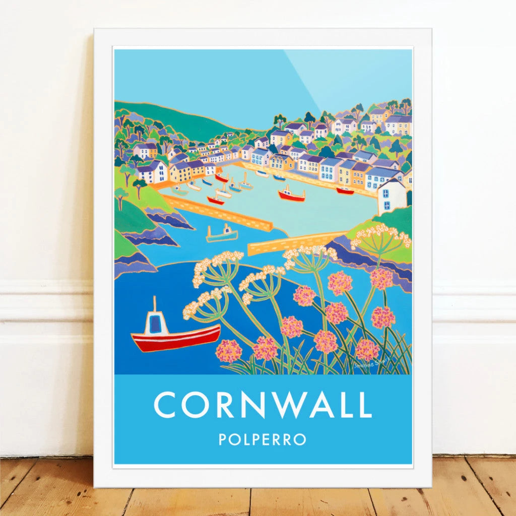 Polperro Art Prints of Cornwall by Cornish Artist Joanne Short. Vintage Style Poster Print Art for Homes. Cornwall Art Gallery Joanne Short