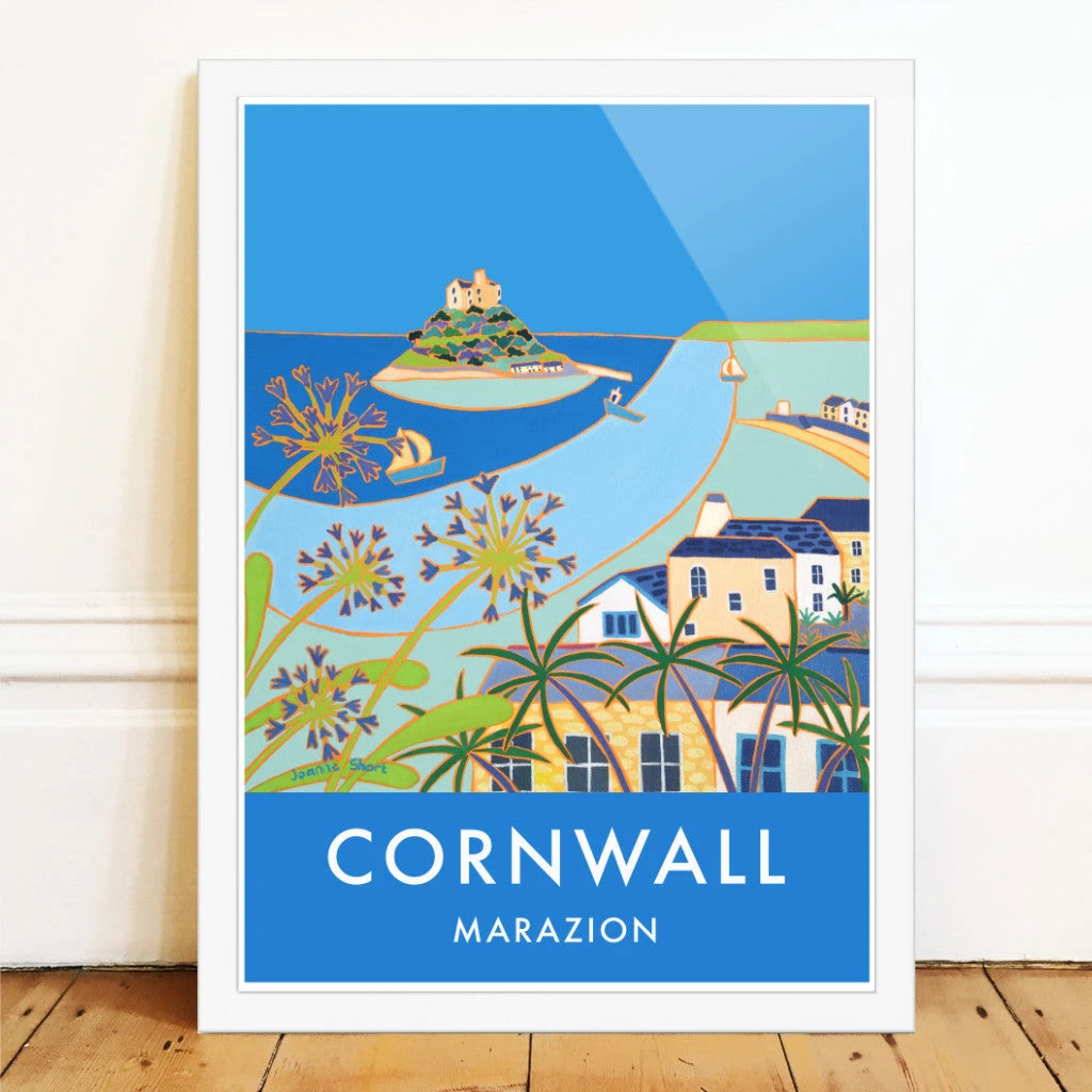 Marazion and St Michael's Mount. Art Prints of Cornwall by Cornish Artist Joanne Short. Cornwall Art Gallery, Vintage Style Posters. Joanne Short