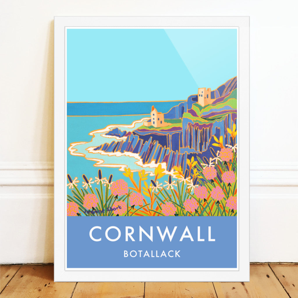 Botallack Tin Mines Art Prints of Cornwall by Cornish Artist Joanne Short. Vintage Style Poster Print Art for Homes. Cornwall Art Gallery